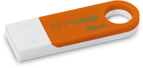 Memoria USB Kingston DataTraveler 109, 8 GB, USB 2.0 Hi-Speed, Windows, Mac, Linux, 8 gramos, Blanco y Naranja. ¡Portátil, pequeña y moderna!
