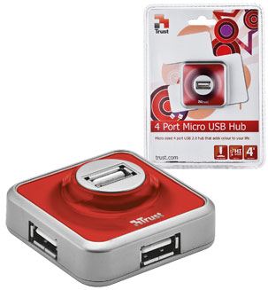 4 Port USB 2.0 Trust-Micro Hub - Red 16129