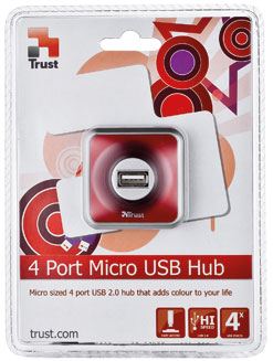 4 Port USB 2.0 Trust-Micro Hub - Red 16129