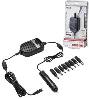 70W Notebook Power Adapter - Car. Trust 16568. Adaptador universal de corriente de 70 W para el ordenador portátil, para uso en el coche.