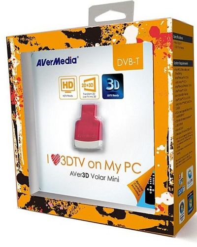 Sintonizadora AVerMedia AVer3D Volar Mini USB Rosa - DVB-T (TDT), 3DTV, HD, Radio, EPG, mando, USB 2.0 ¡¡ 1080i !!