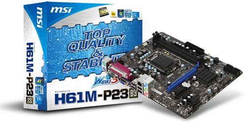Placa base MSI H61M-P23 (B3) - LGA1155 Core i7 / i5 / i3, 2 x DDR3 Dual, 16 GB RAM máx, Intel® H61 B3, M-ATX, 100MHz, PCI-E Gen2, VGA, GBLAN, 4 x SATA2, 6 x USB 2.0, Audio Flexible 8-channel