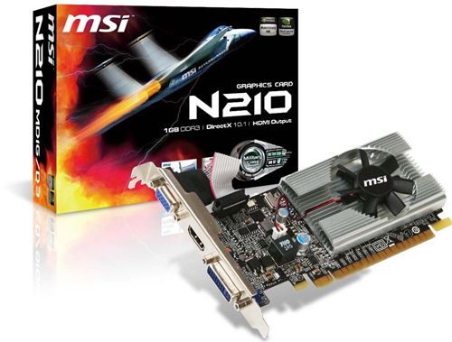 Tarjeta Gráfica GeForce 210 MSI N210-MD1G/D3H/LP - PCI Express x16 2.0 Perfil bajo, 1 GB DDR3 64 bits 1000MHz, 2560x1600, GPU 589MHz, Display Port HDMI / DVI-D / VGA, CUDA™ / PureVideo™ HD