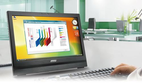 Ordenador Sobremesa AIO MSI Wind Top AP2011 Serie Proffesional, LCD Multi Táctil 20" 1600x900, 16:9, Dual Core G620 2.6GHz, 2GB DDR3, 500GB SATA2, Intel® HD 2000, HDMI, WiFi, Regulable, Win 7, Negro