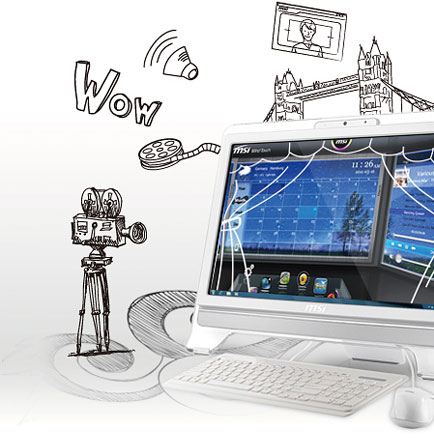 Ordenador Sobremesa AIO MSI Wind Top AE2071 Serie Entertainment, LCD Multi Táctil 20" 1600x900, 16:9, Dual Core G620 2.6GHz, 2GB DDR3, 500GB SATA2, Intel HD Graphics 2000, HDMI, WiFi, Blanco