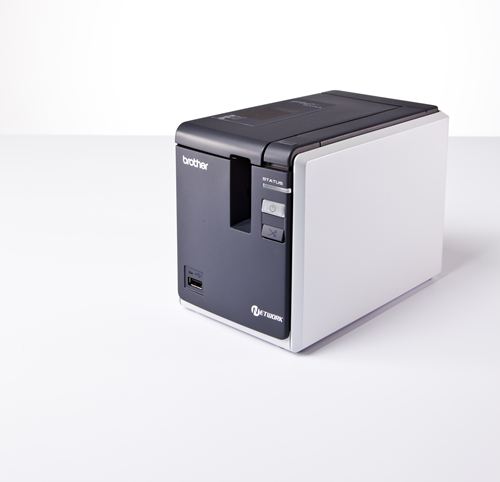 Rotuladora electrónica profesional de Etiquetas y Tickets térmica Brother PT-9800PC - Ancho máximo 36 mm, impresión en 7 lineas, 360 ppp, corte automático,códigos barras,función fecha/hora, USB,LAN,PC