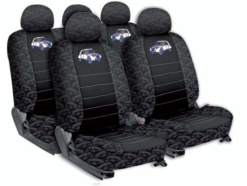 Juego completo de fundas para asientos BCCORONA Kukuxumusu 2CV. Color Negro