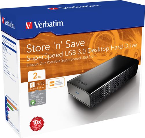 Disco duro de sobremesa Verbatim SuperSpeed USB 3.0 de 2 TB Store 'n' Save - Disco Duro Negro 2 TB (2.000 GB) de 3,5" externo USB 3.0/2.0, PC/MAC/Linux