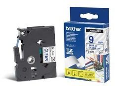 Cinta Laminada transparente TZ-9mm de tonalidad azul TZE-123 Brother 9mm x 8mm x 1mm para Rotuladoras electrónicas P-Touch