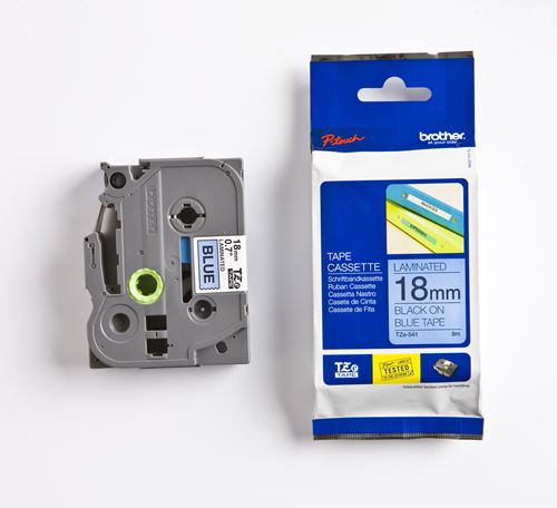 Cinta Laminada azul TZ-18mm de tonalidad negro TZE-541 Brother 18mm x 8mm x 1mm para Rotuladoras electrónicas P-Touch