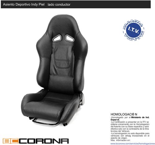 Asiento deportivo con homologación BCCORONA INDY PIEL lado conductor.