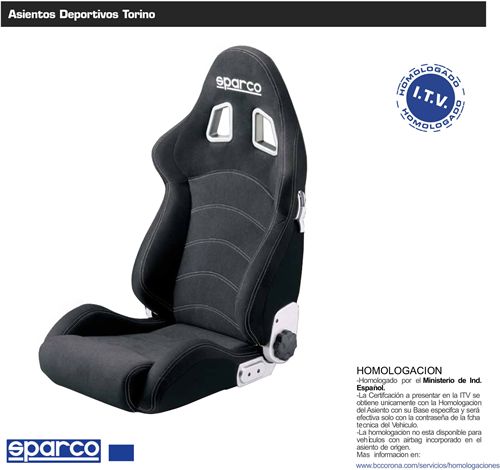 Asiento deportivo con homologación SPARCO TORINO R505. Color negro con ribete gris