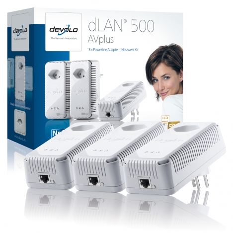 ¡¡Conéctate a Internet a través de la red eléctrica en cualquier sitio de tu casa y conecta entre si todos los dispositivos aptos para la red!! dLAN® 500 AVplus Network Kit de DEVOLO (3 adaptadores)