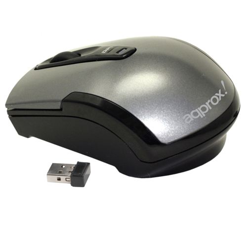 Ratón láser inalámbrico wireless 2.4GHZ approx - Receptor USB2.0 Nano que se guarda en el interior del ratón - Color Plata / Negro