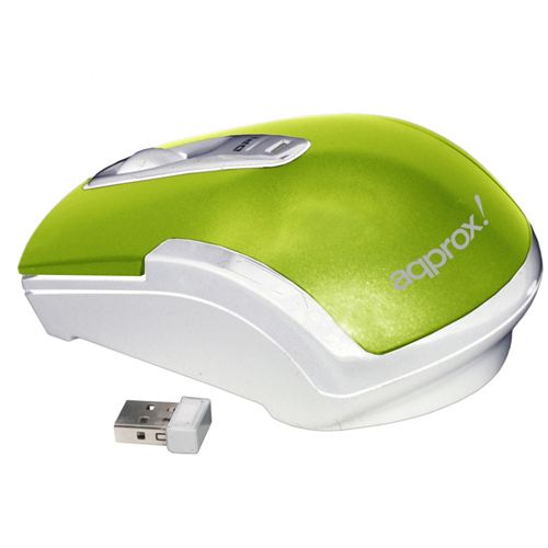 Ratón láser inalámbrico wireless 2.4GHZ approx - Receptor USB2.0 Nano que se guarda en el interior del ratón - Color Verde / Blanco