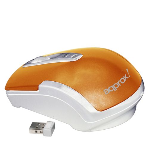 Ratón láser inalámbrico wireless 2.4GHZ approx - Receptor USB2.0 Nano que se guarda en el interior del ratón - Color Naranja / Blanco