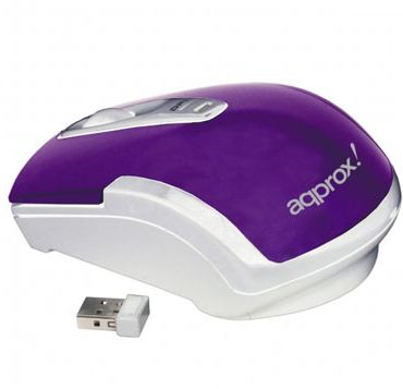 Ratón láser inalámbrico wireless 2.4GHZ approx - Receptor USB2.0 Nano que se guarda en el interior del ratón - Color Morado / Blanco