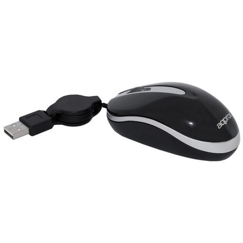 Ratón óptico con cable retráctil USB approx - Color Negro