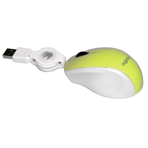 Ratón óptico con cable retráctil USB approx - Color Amarillo / Blanco