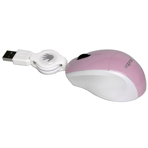Ratón óptico con cable retráctil USB approx - Color Rosa / Blanco