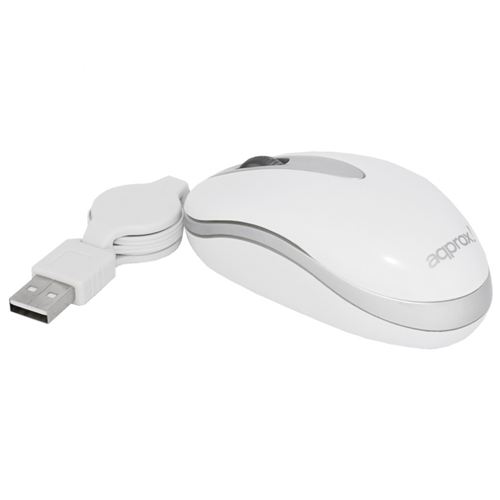 Ratón óptico con cable retráctil USB approx - Color Blanco