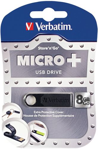 Memoria USB Micro+ Verbatim de 8 GB - Negra, USB 3.0, Goma protectora, Robusto, Compacto, Ligero, PC, MAC, Linux ¡¡ 3 GRAMOS !!