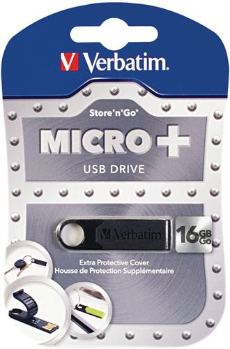 Memoria USB Micro+ Verbatim de 16 GB - Negra, USB 3.0, Goma protectora, Robusto, Compacto, Ligero, PC, MAC, Linux ¡¡ 3 GRAMOS !!
