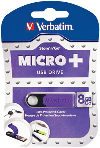 Memoria USB Micro+ Verbatim de 8 GB - Violeta, USB 3.0, Goma protectora, Robusto, Compacto, Ligero, PC, MAC, Linux ¡¡ 3 GRAMOS !!