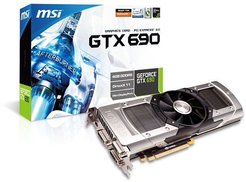 Tarjeta Gráfica GeForce GTX 690 3D MSI N690GTX-P3D4GD5 - PCI Express x16 3.0, 4 GB GDDR5 512 bits 6008MHz, 2560x1600, GPU 915MHz, Display Port Mini / DVI-D / DVI-I, SLI®, CUDA™, PureVideo™ HD, PhysX®