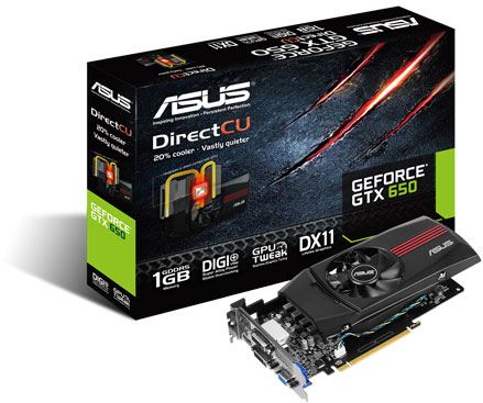 Tarjeta Gráfica GeForce GTX 650 3D Asus GTX650-DC-1GD5 - PCI Express x16 3.0, 1 GB GDDR5 128 bits 5000MHz, máx. 2560x1600, GPU 1058MHz, VGA / DVI-D / HDMI, GPU Tweak, CUDA™, PhysX®, 3D Vision™