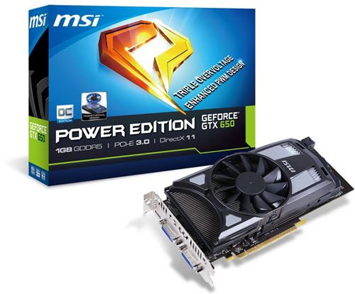 Tarjeta Gráfica GeForce GTX 650 3D MSI N650 PE 1GD5/OC - PCI Express x16 3.0, 1 GB GDDR5 128 bits 5000MHz, 2560x1600, GPU 1124MHz, DVI-D / DVI-I / Mini HDMI , PhysX®