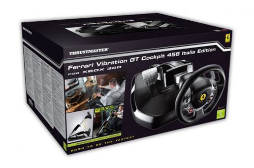 Volante Thrustmaster Ferrari Vibration GT Cockpit 458 Italia Edition - La primera cabina ajustable y plegable para Xbox 360™ que incluye un volante con Vibration Feedback y pedales integrados!