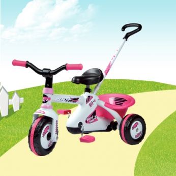 Smoby Triciclo Baby Bike Sport Line Niña - Triciclo de pedales centrales, a partir de 18 meses, con el cuadro de metal para conseguir una mayor estabilidad!