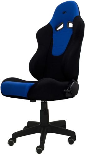 Silla de oficina deportiva BCCORONA tipo RACER con soporte de ruedas y regulación del altura color azul (Homologada para montar también en el coche)