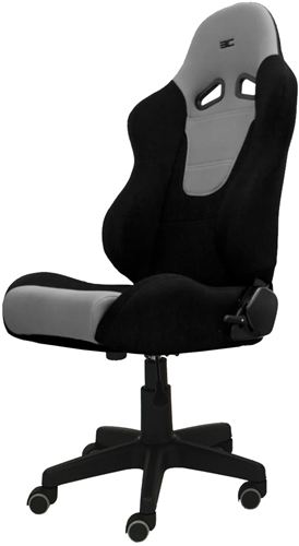 Silla de oficina deportiva BCCORONA tipo RACER con soporte de ruedas y regulación del altura color gris (Homologada para montar también en el coche)