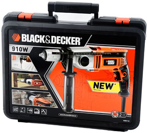 Black & Decker KR911K-QS · Taladro percutor 910 W con 2 velocidades mecánicas y maletín incluido, ideal para madera, metal, plástico y mampostería