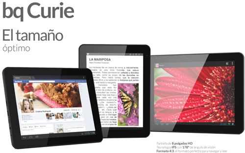 Tablet bq Curie 8" IPS - Android 4.1 - Más rápido y más potente, con el tamaño ideal - USB, HDMI Full HD Dual 1080p · Ref: 02BQCUR01