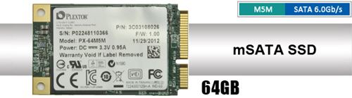 Unidad de estado sólido SSD Plextor PX-64M5M - 64GB SSD mSATA - 6 Gb/s - JEDEC MO-300 - 128 MB DDR3 - 540/160MBPS - AES 256