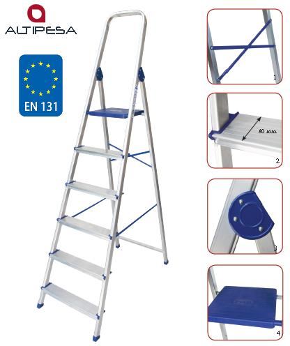 Escalera doméstica de aluminio con 6 peldaños UNE 131 - 123 cm / ALTIPESA 376