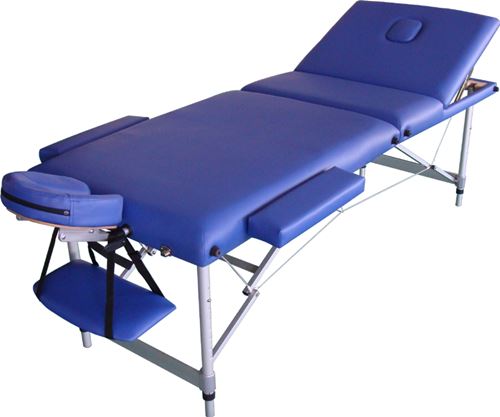 Camilla Plegable Thermactol de aluminio 3 cuerpos - Incluye orificio facil + Bolsa de transporte con ruedas + Reposabrazos laterales + Reposacabezas - 15 Kg - Azul