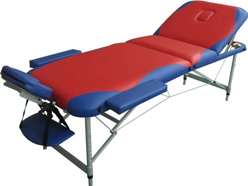 Camilla Plegable Thermactol de madera 3 cuerpos - Incluye orificio facil + Bolsa de transporte con ruedas + Reposabrazos laterales + Reposacabezas - 15 Kg - Bicolor Rojo / Azul
