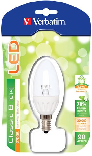 Bombilla LED Clássic B Transparente Verbatim - Casquillo E14, Potencia 3.8W, 30.000 horas vida útil, Color de la luz WW 2700 K, Flujo luminoso 90 lm