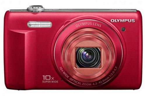 Cámara digital Olympus VR-340 + Funda neopreno + SD 8 GB - Grabación HD 720p - 16.0 Megapíxel - Pantalla LCD 3" - Zoom Óptico 10X (Superangular) - Rojo