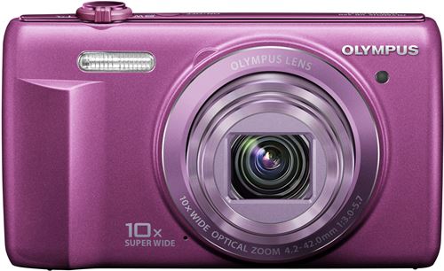 Cámara digital Olympus VR-340 + Funda neopreno + SD 8 GB - Grabación HD 720p - 16.0 Megapíxel - Pantalla LCD 3" - Zoom Óptico 10X (Superangular) - Morado