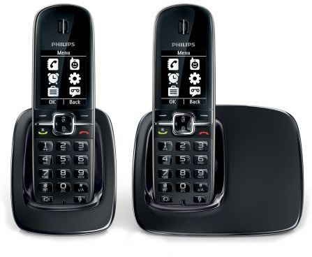 Teléfono Inalámbrico DECT Philips CD4902B Duo - Manos libres - LCD 2" - Agenda 200 contactos - 20h autonomía - Identificador de llamadas - Negro