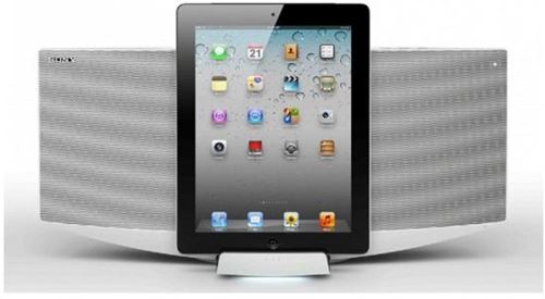 Sistema de audio SonyCMTV50IPSI altavoces Magnetic Fluid diseñados para iPad/iPhone/iPod, USB, CD, FM/AM, 20 W+20 W